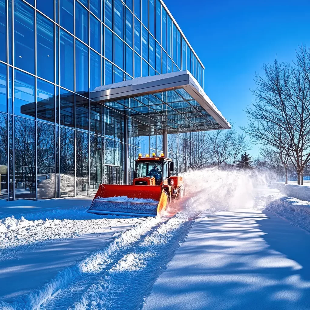 Fleet of snow removal trucks lined up and ready for dispatch